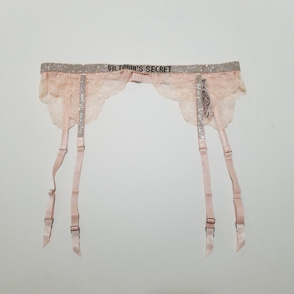 NWT Victoria's Secret Shine Strap Garter Belt with Rhinestones Logo Waist M/L